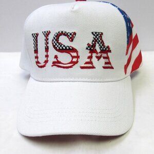 White Patriotic USA American Flag Stars & Stripes Baseball Hat Cap NEW